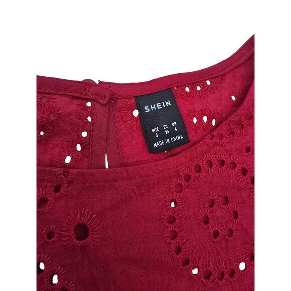 Girls Red Eyelet Flutter Sleeve Top By Shein Size S - Picture 3 of 5